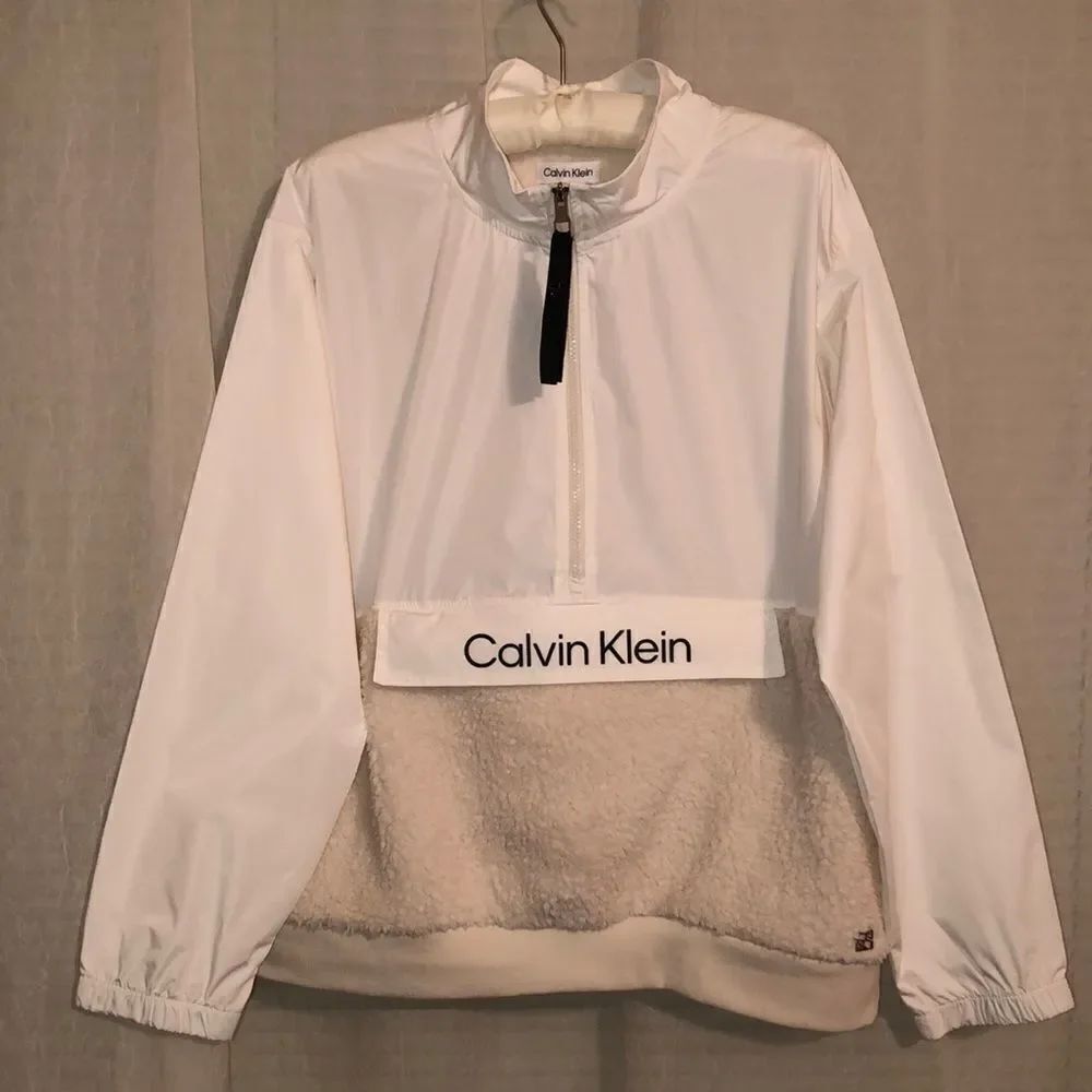 CK XL Sherpa Nylon Combo Pullover Quarter Zip Windbreaker Bomber Jacket